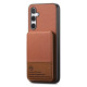 For Samsung Galaxy S24+ 5G Twill Fabric Leather Vertical Flip RFID Card Bag Phone Case(Brown)
