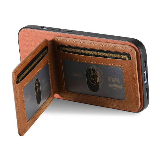 For Samsung Galaxy S24+ 5G Twill Fabric Leather Vertical Flip RFID Card Bag Phone Case(Brown)