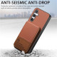 For Samsung Galaxy S24+ 5G Twill Fabric Leather Vertical Flip RFID Card Bag Phone Case(Brown)