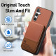 For Samsung Galaxy S24+ 5G Twill Fabric Leather Vertical Flip RFID Card Bag Phone Case(Brown)