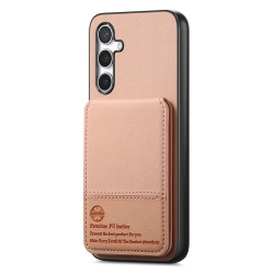 For Samsung Galaxy S24+ 5G Twill Fabric Leather Vertical Flip RFID Card Bag Phone Case(Pink)