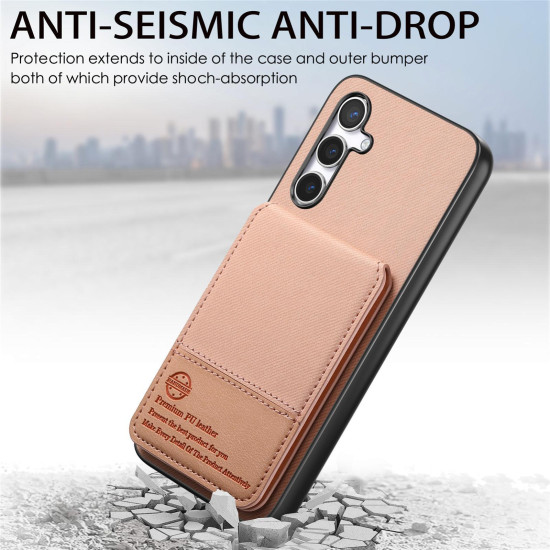 For Samsung Galaxy S24+ 5G Twill Fabric Leather Vertical Flip RFID Card Bag Phone Case(Pink)