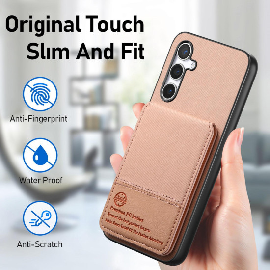 For Samsung Galaxy S24+ 5G Twill Fabric Leather Vertical Flip RFID Card Bag Phone Case(Pink)