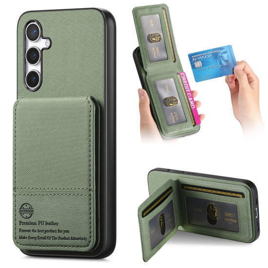 For Samsung Galaxy S24+ 5G Twill Fabric Leather Vertical Flip RFID Card Bag Phone Case(Green)