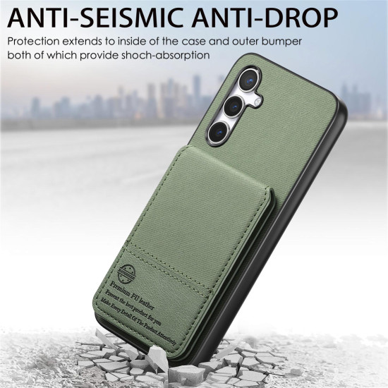 For Samsung Galaxy S24+ 5G Twill Fabric Leather Vertical Flip RFID Card Bag Phone Case(Green)