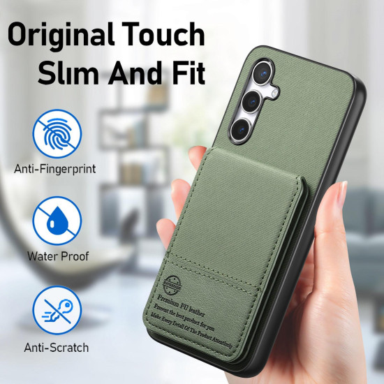 For Samsung Galaxy S24+ 5G Twill Fabric Leather Vertical Flip RFID Card Bag Phone Case(Green)