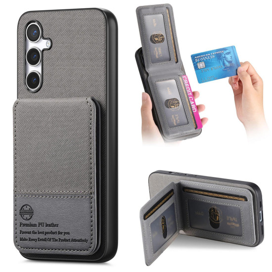 For Samsung Galaxy S24+ 5G Twill Fabric Leather Vertical Flip RFID Card Bag Phone Case(Gray)