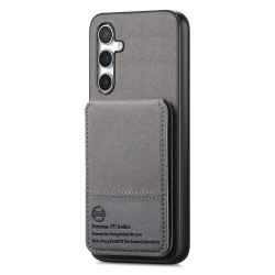 For Samsung Galaxy S24+ 5G Twill Fabric Leather Vertical Flip RFID Card Bag Phone Case(Gray)