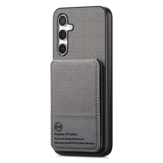 For Samsung Galaxy S24+ 5G Twill Fabric Leather Vertical Flip RFID Card Bag Phone Case(Gray)