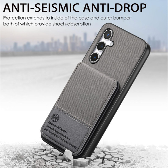 For Samsung Galaxy S24+ 5G Twill Fabric Leather Vertical Flip RFID Card Bag Phone Case(Gray)