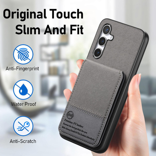 For Samsung Galaxy S24+ 5G Twill Fabric Leather Vertical Flip RFID Card Bag Phone Case(Gray)