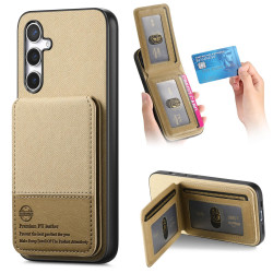 For Samsung Galaxy S24+ 5G Twill Fabric Leather Vertical Flip RFID Card Bag Phone Case(Khaki)