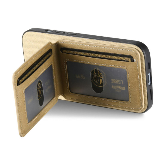 For Samsung Galaxy S24+ 5G Twill Fabric Leather Vertical Flip RFID Card Bag Phone Case(Khaki)
