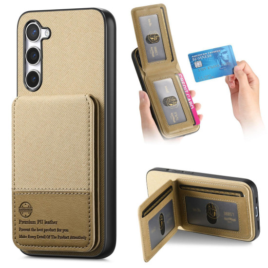 For Samsung Galaxy S23+ 5G Twill Fabric Leather Vertical Flip RFID Card Bag Phone Case(Khaki)