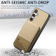 For Samsung Galaxy S23+ 5G Twill Fabric Leather Vertical Flip RFID Card Bag Phone Case(Khaki)