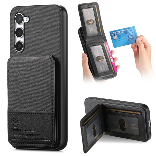 For Samsung Galaxy S23+ 5G Twill Fabric Leather Vertical Flip RFID Card Bag Phone Case(Black)