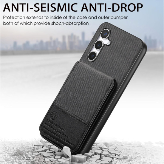 For Samsung Galaxy S23+ 5G Twill Fabric Leather Vertical Flip RFID Card Bag Phone Case(Black)