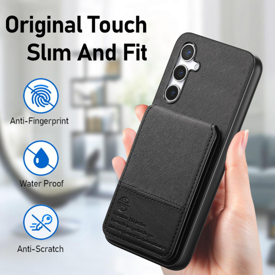 For Samsung Galaxy S23+ 5G Twill Fabric Leather Vertical Flip RFID Card Bag Phone Case(Black)