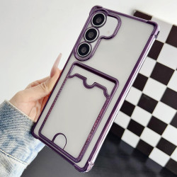 For Samsung Galaxy S24+ 5G Four-cornered Electroplated Card Bag TPU Phone Case(Purple)