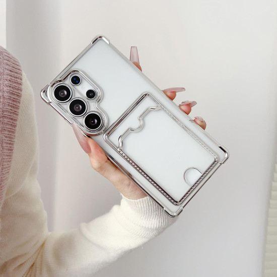 For Samsung Galaxy S24+ 5G Four-cornered Electroplated Card Bag TPU Phone Case(Pink)