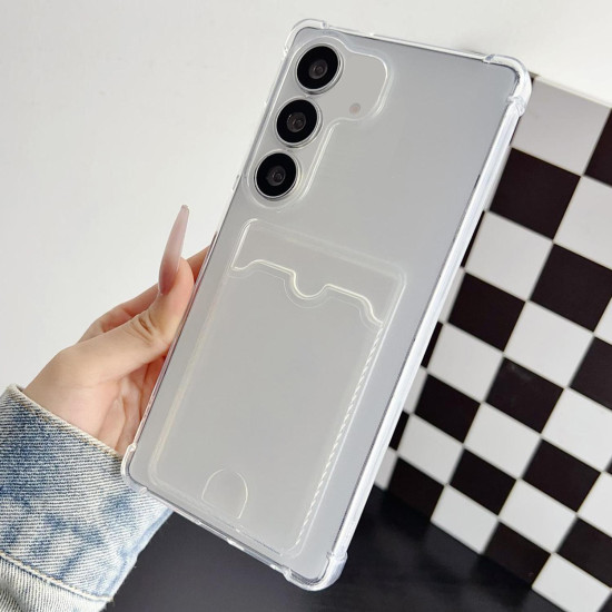 For Samsung Galaxy S24+ 5G Four-cornered Electroplated Card Bag TPU Phone Case(Transparent)