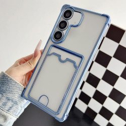 For Samsung Galaxy S24+ 5G Four-cornered Electroplated Card Bag TPU Phone Case(Bule)