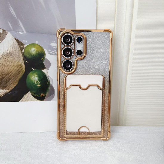 For Samsung Galaxy S24+ 5G Gradient Glitter Plating TPU Phone Case with Card Slot(Bule)