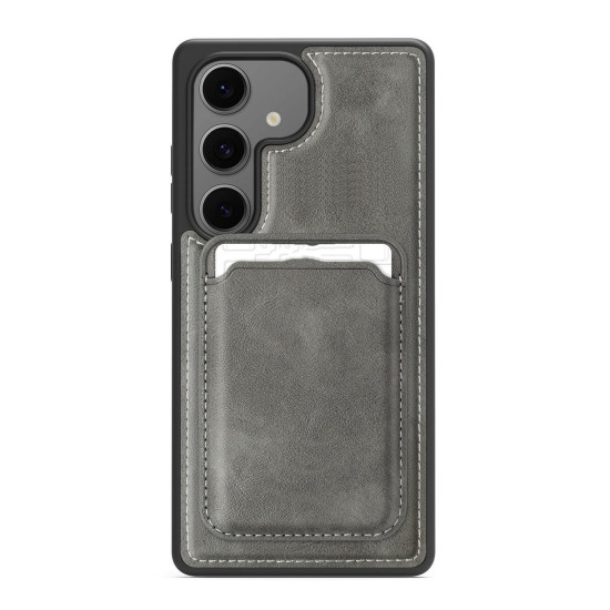 For Samsung Galaxy S24+ 5G Pindun MagSafe Card Slot Leather Back Phone Case(Gray)