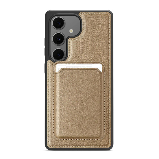 For Samsung Galaxy S24+ 5G Pindun MagSafe Card Slot Leather Back Phone Case(Desert Gold)