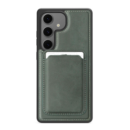 For Samsung Galaxy S24+ 5G Pindun MagSafe Card Slot Leather Back Phone Case(Green)