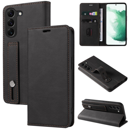 For Samsung Galaxy S23+ 5G Wristband Magnetic Leather Phone Case(Black)