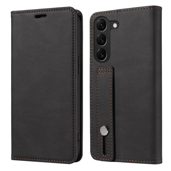 For Samsung Galaxy S23+ 5G Wristband Magnetic Leather Phone Case(Black)