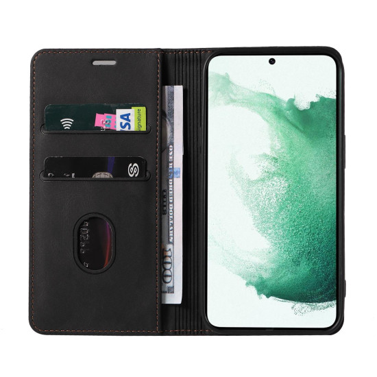 For Samsung Galaxy S23+ 5G Wristband Magnetic Leather Phone Case(Black)