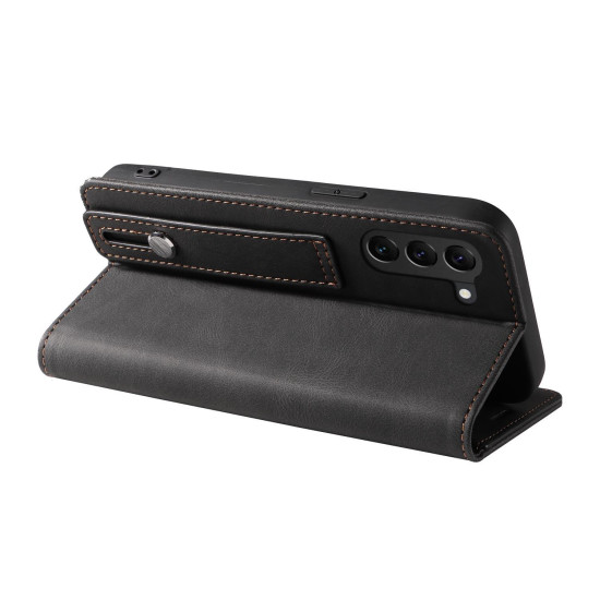 For Samsung Galaxy S23+ 5G Wristband Magnetic Leather Phone Case(Black)