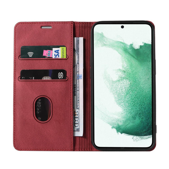 For Samsung Galaxy S23+ 5G Wristband Magnetic Leather Phone Case(Red)