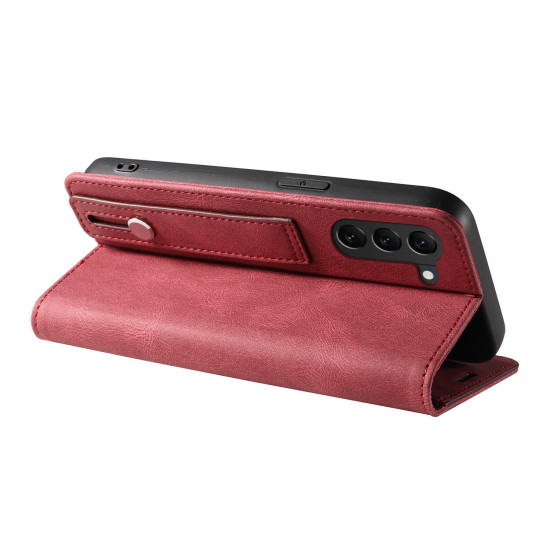 For Samsung Galaxy S23+ 5G Wristband Magnetic Leather Phone Case(Red)