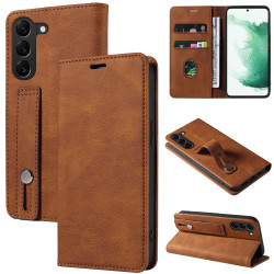 For Samsung Galaxy S23+ 5G Wristband Magnetic Leather Phone Case(Brown)