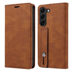 For Samsung Galaxy S23+ 5G Wristband Magnetic Leather Phone Case(Brown)