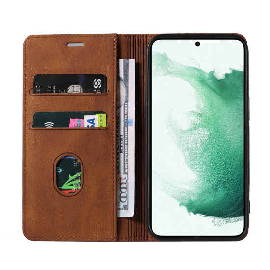For Samsung Galaxy S23+ 5G Wristband Magnetic Leather Phone Case(Brown)