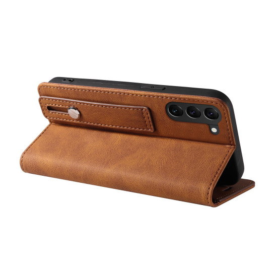 For Samsung Galaxy S23+ 5G Wristband Magnetic Leather Phone Case(Brown)