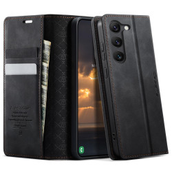 For Samsung Galaxy S23 5G CaseMe 033 Calf Leather Lining Microfibre RFID Blocking Phone Case(Black)