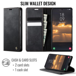 For Samsung Galaxy S23 5G CaseMe 033 Calf Leather Lining Microfibre RFID Blocking Phone Case(Black)