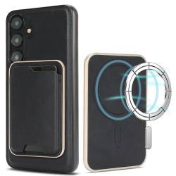 For Samsung Galaxy S24+ 5G Kalebol Slim MagSafe Ring Magnetic Card Bag Leather Phone Case(Black)