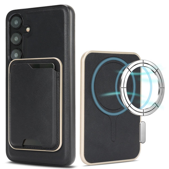 For Samsung Galaxy S24+ 5G Kalebol Slim MagSafe Ring Magnetic Card Bag Leather Phone Case(Black)