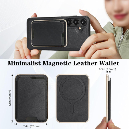 For Samsung Galaxy S24+ 5G Kalebol Slim MagSafe Ring Magnetic Card Bag Leather Phone Case(Black)