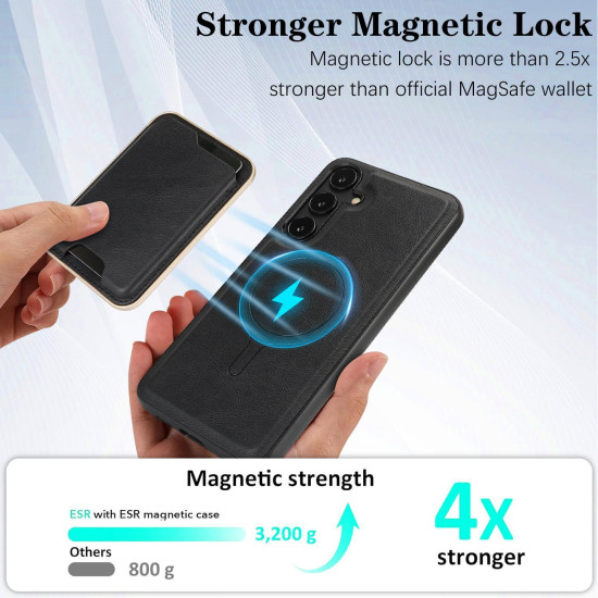For Samsung Galaxy S24+ 5G Kalebol Slim MagSafe Ring Magnetic Card Bag Leather Phone Case(Black)