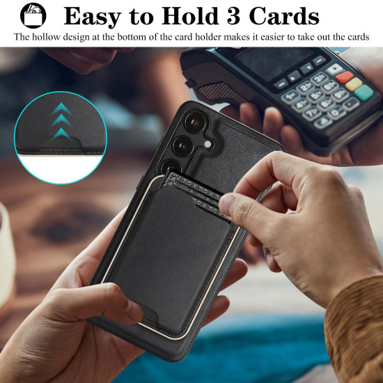For Samsung Galaxy S24+ 5G Kalebol Slim MagSafe Ring Magnetic Card Bag Leather Phone Case(Black)