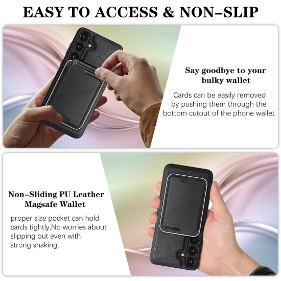 For Samsung Galaxy S24+ 5G Kalebol Slim MagSafe Ring Magnetic Card Bag Leather Phone Case(Black)