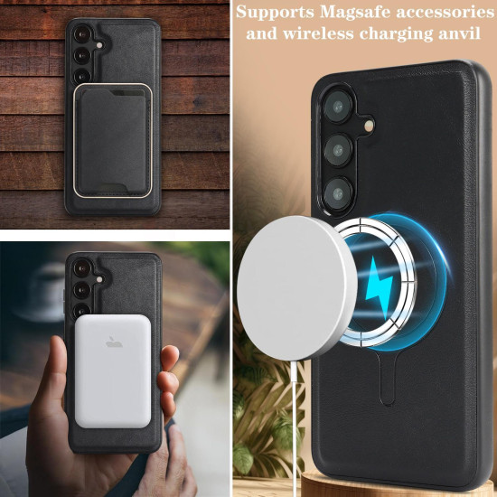 For Samsung Galaxy S24+ 5G Kalebol Slim MagSafe Ring Magnetic Card Bag Leather Phone Case(Black)