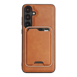 For Samsung Galaxy S24+ 5G Kalebol Slim MagSafe Ring Magnetic Card Bag Leather Phone Case(Brown)
